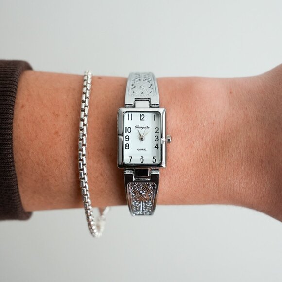 y2k silver rectangle stainless steel vintage quartz watch - Picture 5 of 9